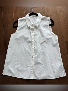 Eileen Fisher Classic Sleeveless Button-Front White Collared Shirt
